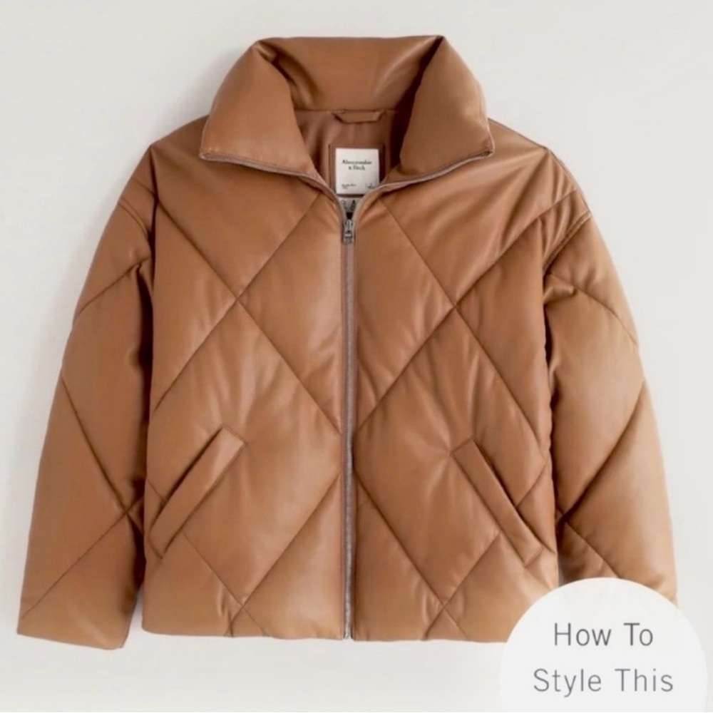Abercrombie & Fitch Tan Vegan Leather Jacket diamond puffer